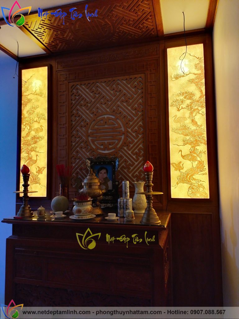 Tranh trúc chỉ bàn thờ họa tiết chim hạc