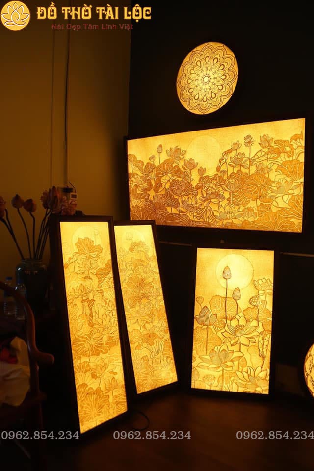 Đèn Tranh Trúc Chỉ Hoa Sen D41
