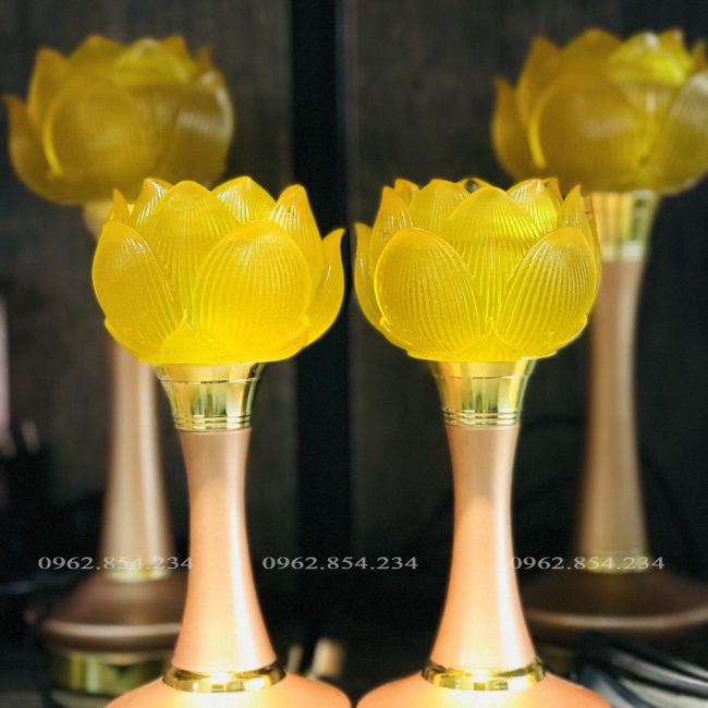 Đèn Thờ Hoa Sen Lưu Ly Bằng Đồng 20cm